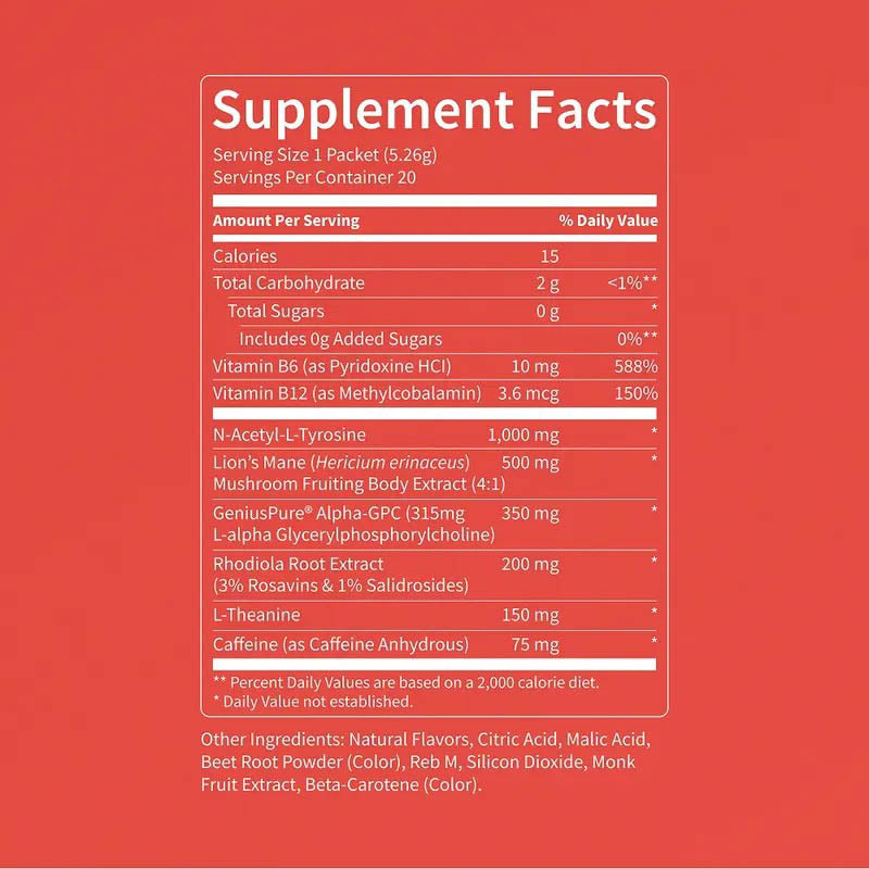 Nootropic Drink Mix with Lion’s Mane, Rhodiola & Alpha-GPC – Supports Memory, Brain Health & Mental Stamina, Enhances Clarity & Sharpness, Helps Fight Brain Fog-ABB8