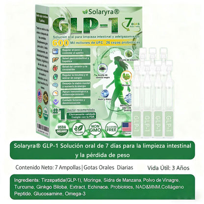 Solaryra® GLP-1 7-Day Intestinal Cleansing and Slimming Oral Liquid contiene 600 mil millones de probióticos vivos para ayudar con el control de peso, la digestión, el aumento de energía y la salud general. Resultados visibles en 7 días-TJY