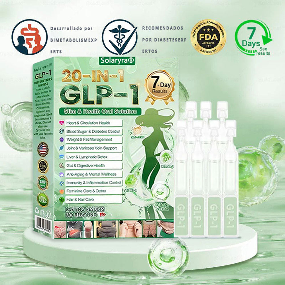 Solaryra® GLP-1 20 en 1 Suplemento Adelgazante (Resultados Visibles en 7 Días) ayuda a mejorar la obesidad, la salud cardiovascular, la diabetes, la salud intestinal, los problemas articulares, una piel más firme y un aumento de energía.-TJY