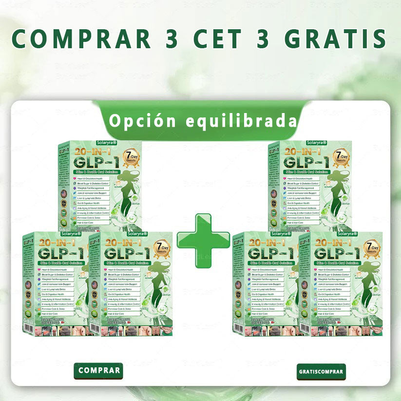Solaryra® GLP-1 20 en 1 Suplemento Adelgazante (Resultados Visibles en 7 Días) ayuda a mejorar la obesidad, la salud cardiovascular, la diabetes, la salud intestinal, los problemas articulares, una piel más firme y un aumento de energía.- A926
