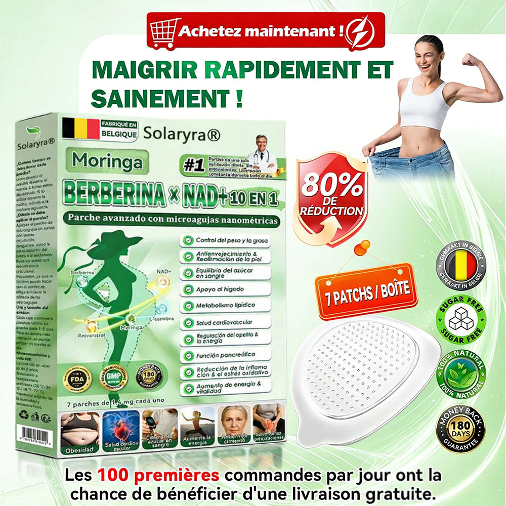 Boutique officielle 📷 Solaryra® Moringa · Berbérine + NAD+ – Patch Microneedle Nano Avancé 10-en-1 (1×/jour, résultats visibles en 7 jours) | Obésité, relâchement cutané, apnée du sommeil, articulations, etc.XA