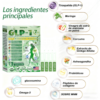 Solaryra® GLP-1 7-Day Intestinal Cleansing and Slimming Oral Liquid contiene 600 mil millones de probióticos vivos para ayudar con el control de peso, la digestión, el aumento de energía y la salud general. Resultados visibles en 7 días-TJY