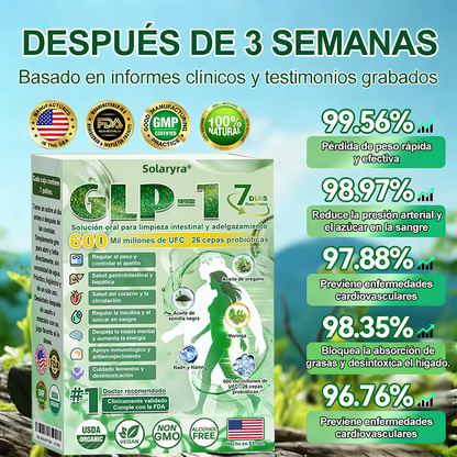 Solaryra® GLP-1 7-Day Intestinal Cleansing and Slimming Oral Liquid contiene 600 mil millones de probióticos vivos para ayudar con el control de peso, la digestión, el aumento de energía y la salud general. Resultados visibles en 7 días-TJY