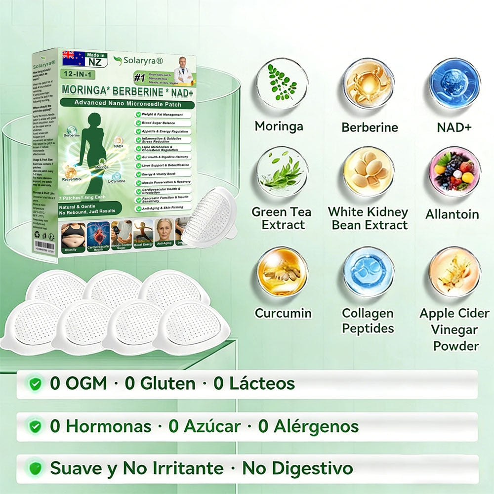 Official Store | Solaryra 12-IN-1 Moringa * Berberine * NAD+Advanced Nano Microneedle Patch (Aceite de palma, Aceite de palmain7days)Para Obesity, Loose Skin, Diabetes, Sleep Apnea, AndJoint Issues🎃-TJY