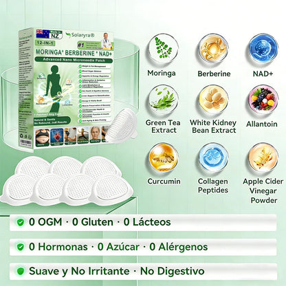 Official Store | Solaryra 12-IN-1 Moringa * Berberine * NAD+Advanced Nano Microneedle Patch (Aceite de palma, Aceite de palmain7days)Para Obesity, Loose Skin, Diabetes, Sleep Apnea, AndJoint Issues🎃-TJY