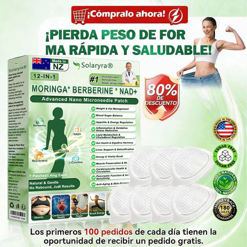 Official Store | Solaryra 12-IN-1 Moringa * Berberine * NAD+Advanced Nano Microneedle Patch (Aceite de palma, Aceite de palmain7days)Para Obesity, Loose Skin, Diabetes, Sleep Apnea, AndJoint Issues🎃-TJY