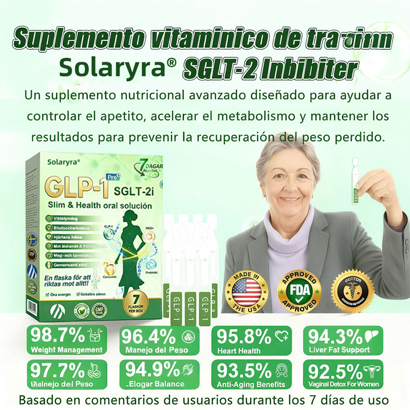 La solución oral para el peso y la salud Solaryra® GLP-1 + SGLT-2i favorece la pérdida de peso, mantiene la salud cardiovascular, mejora la diabetes, aborda la apnea del sueño, promueve la salud intestinal, reafirma la piel y proporciona energía.-TJY